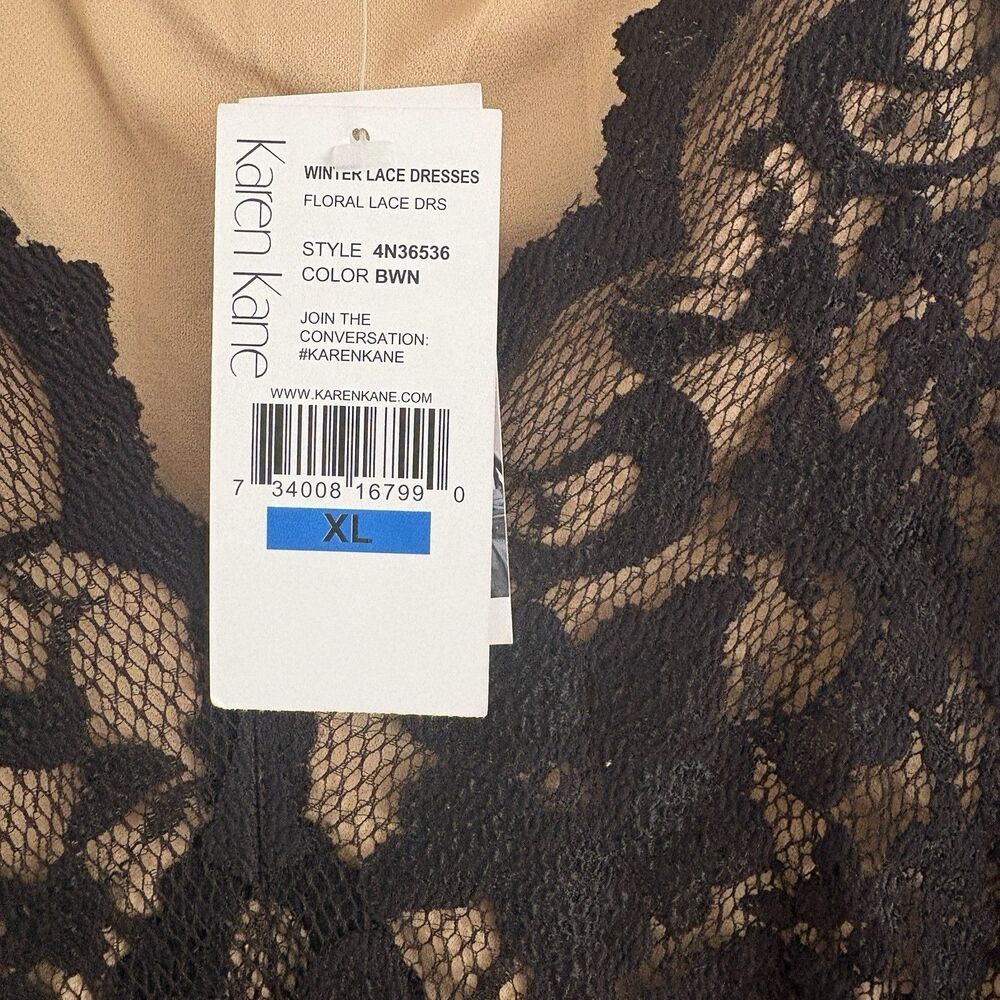 Karen Kane Womens Dress Size XL Brown Lace Floral Scalloped Sheath V-Neck NWT - Picture 8 of 15